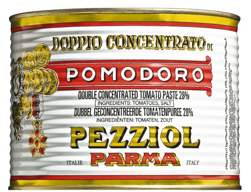 Pasta de tomate, tubo blanco, Doppio concentrado di pomodoro, tubo bianco, Pezziol - 2.170 gramos - poder