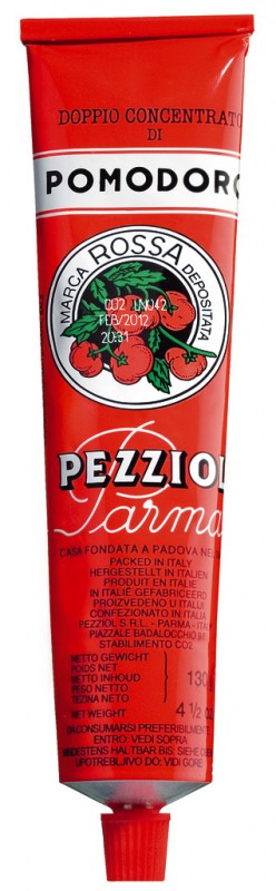 Pasta de tomate, tubo vermelho, pomodoro duplo concentrado, tubo rosso, Pezziol - 130g - tubo