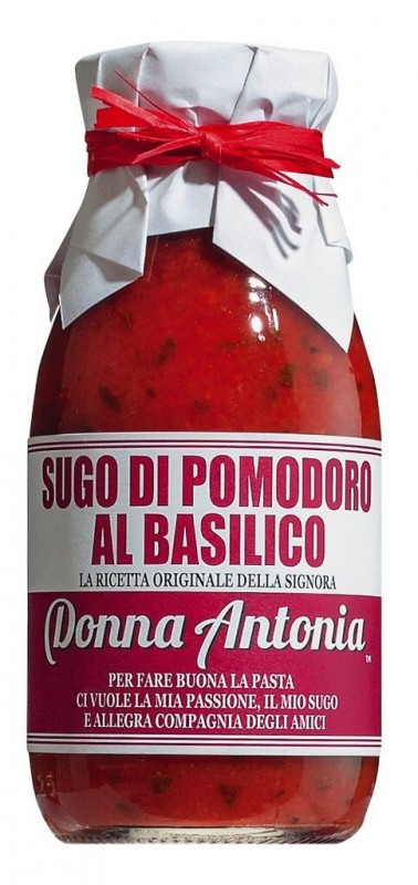 Sugo al basilico, salsa de tomate con albahaca, Donna Antonia - 240ml - Botella