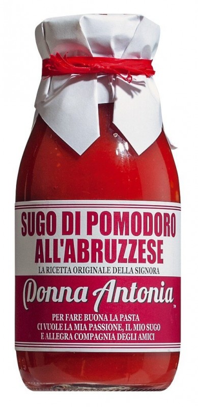 Sugo all`Abruzzese, salsa de tomate al estilo de Abruzzese, Donna Antonia - 240ml - Botella Sugo all`Abruzzese, salsa de tomate al estilo de Abruzzese, Donna Antonia - 240ml - Botella