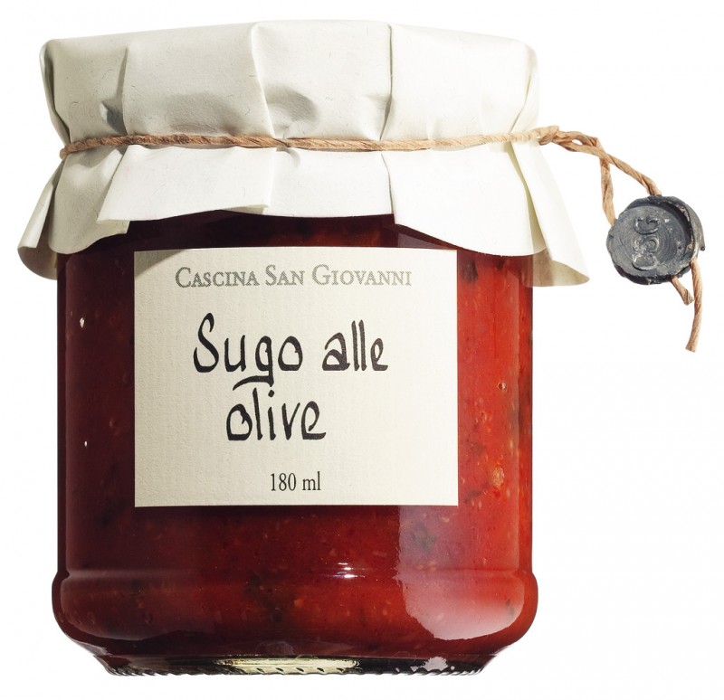 Sugo alle oliivi, tomaattikastike oliiveilla, Cascina San Giovanni - 180 ml - Lasi
