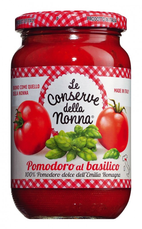 Pomodoro al basilico, tomaattikastike basilikan kera, Le Conserve della Nonna - 350g - Lasi