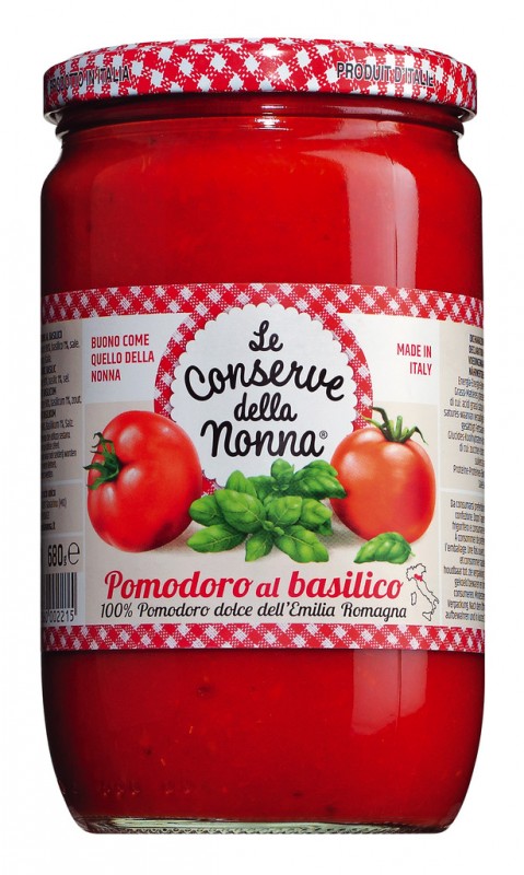 Pomodoro al basilico, molho de tomate com manjericao, Le Conserve della Nonna - 680g - Vidro