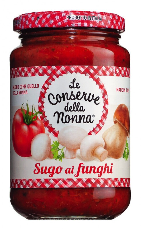 Sugo ai funghi, saus tomat dengan jamur, Le Conserve della Nonna - 350 gram - Kaca