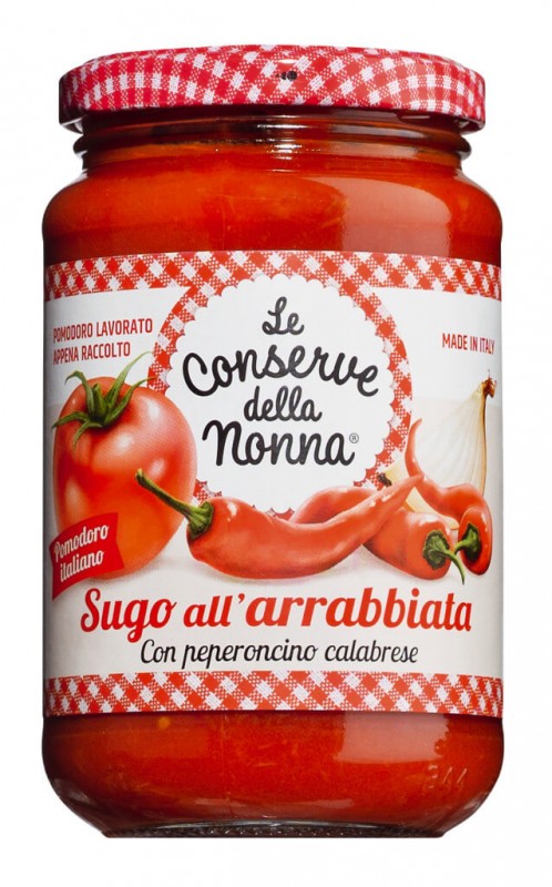 Sugo all`arrabbiata, salsa di pomodoro con peperoncino piccante, Le Conserve della Nonna - 350 g - Bicchiere