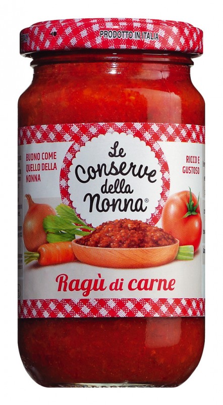 Ragu di carne, saus tomat dengan ragout daging, Le Conserve della Nonna - 190 gram - Kaca