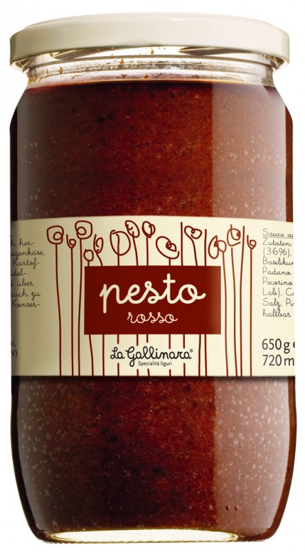 Pesto rosso, torkad tomatpesto, La Gallinara - 650 g - Glas