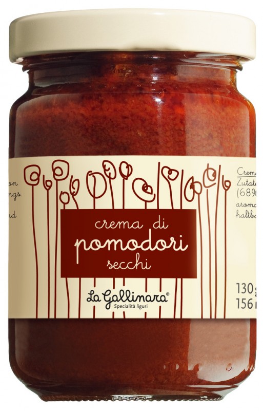 Crema di pomodori secchi, creme de tomate seco, La Gallinara - 130g - Vidro