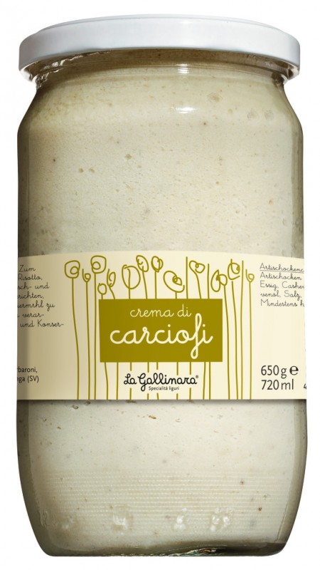 Crema di carciofi, crema de carxofes, La Gallinara - 650 g - Vidre