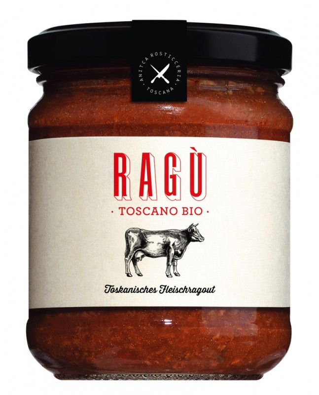 Ragu Toscano organik, ragout daging, spesialisasi hewan buruan - 180 gram - Kaca
