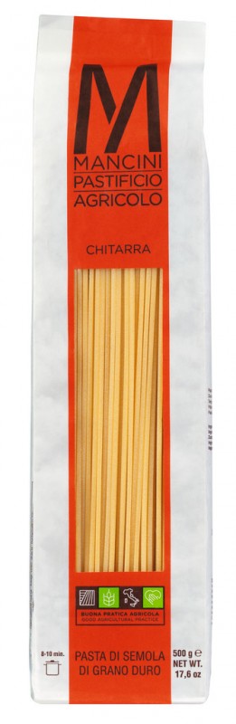 Espaguete alla chitarra, macarrao de semola de trigo duro, macarrao mancini - 500g - pacote