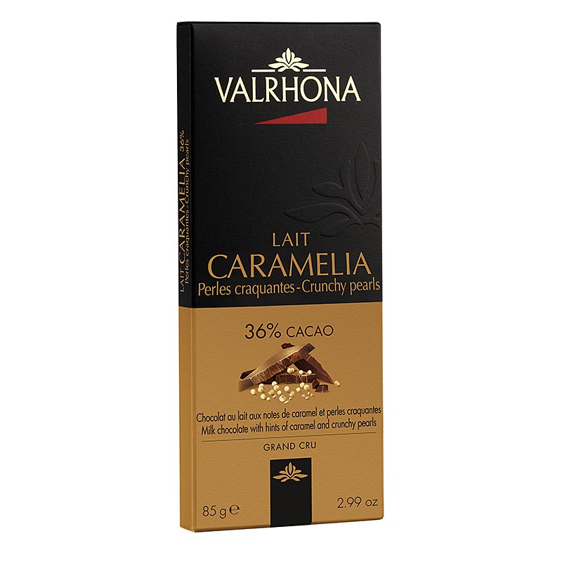 Valrhona Caramelia - Vollmilchschokolade, mit Puffweizen, 36 % Kakao - 85 g - Schachtel Valrhona Caramelia - Vollmilchschokolade, mit Puffweizen, 36 % Kakao - 85 g - Schachtel