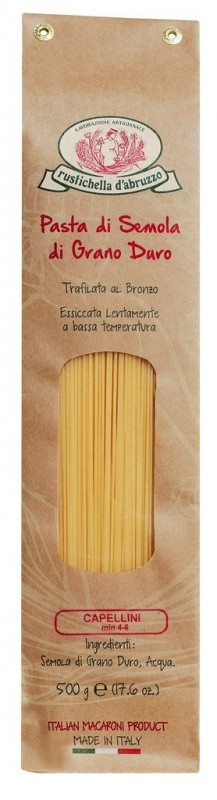 Capellini, durum hveiti semolina pasta, Rustichella - 500g - pakka