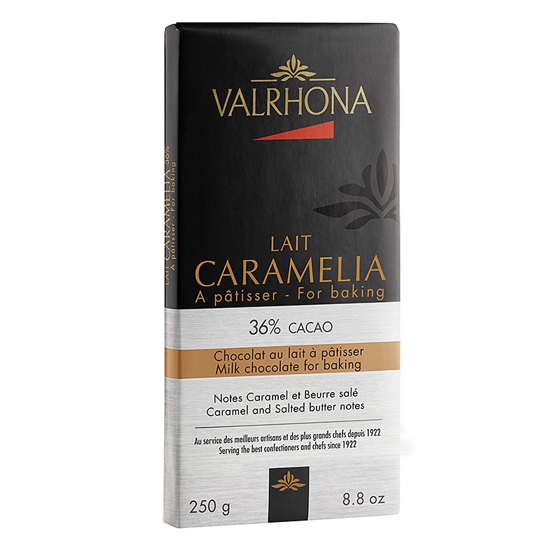Valrhona Caramelia, Karamel-Vollmilch Couverture, Block, 36% Kakao - 250 g - Folie Valrhona Caramelia, Karamel-Vollmilch Couverture, Block, 36% Kakao - 250 g - Folie