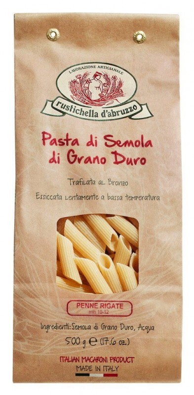 Penne rigate, pasta di semola di grano duro, Rustichella - 500 g - pacchetto