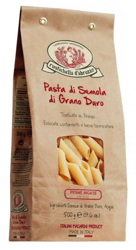 Penne rigate, pasta di semola di grano duro, Rustichella - 500 g - pacchetto