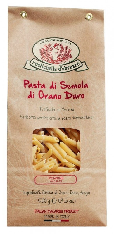 Pennine lisce, pasta di semola di grano duro, liscia, Rustichella - 500 g - pacchetto