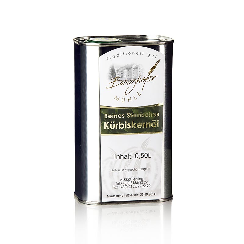 Kürbiskernöl aus der Steiermark, 100% rein, Berghofer-Mühle - 500 ml - Dose