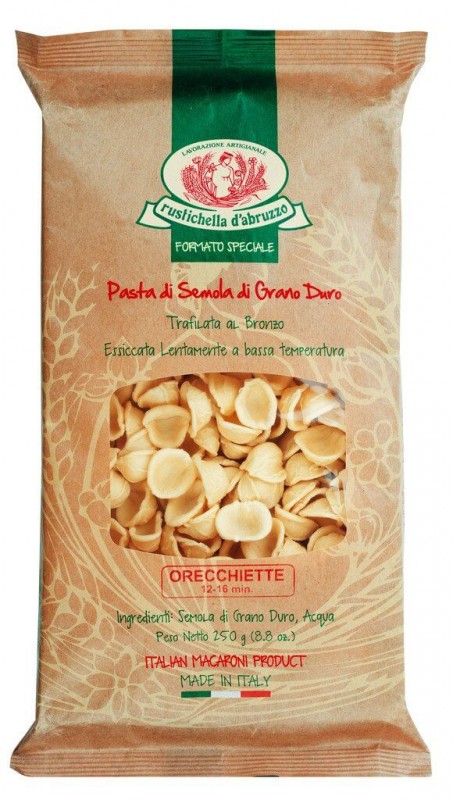 Orecchiette, durum hveiti semolina pasta, Rustichella - 250 g - pakka