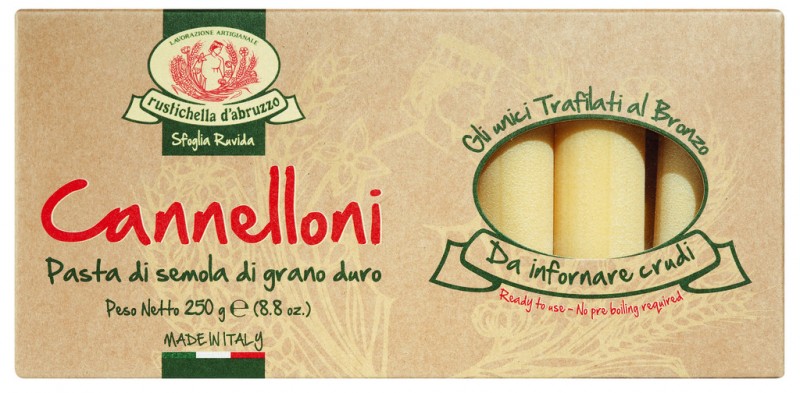 Canelones, massa de semola de trigo duro, Rustichella - 250g - pacote