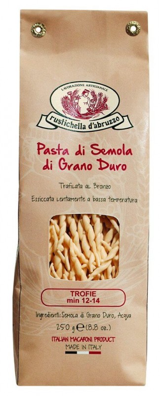 Trofie, durum hveiti semolina pasta, Rustichella - 250 g - pakka