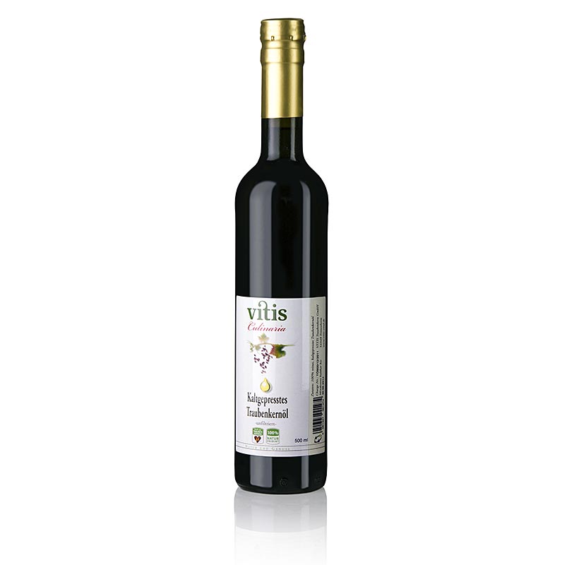 Traubenkernöl, kaltgepresst, unfiltriert, Vitis - 500 ml - Flasche Traubenkernöl, kaltgepresst, unfiltriert, Vitis - 500 ml - Flasche