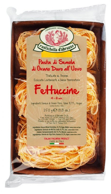Fettuccine all`uovo, eggjanudhlur i hreidhrum, 4 mm, Rustichella - 250 g - pakka Fettuccine all`uovo, eggjanudhlur i hreidhrum, 4 mm, Rustichella - 250 g - pakka