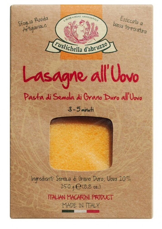 Lasagne all`uovo, tagliatelle all`uovo, Rustichella - 250 g - pacchetto