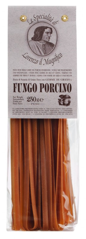 Tagliatelle com cogumelos porcini, tagliatelle com cogumelos porcini e germen de trigo, 7 mm, Lorenzo il Magnifico - 250g - pacote Tagliatelle com cogumelos porcini, tagliatelle com cogumelos porcini e germen de trigo, 7 mm, Lorenzo il Magnifico - 250g - pacote