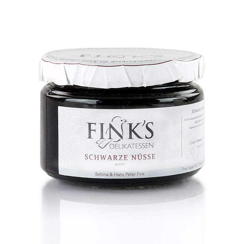 Schwarze Walnüsse, ganz, in kräftigem Sirup, Finks Delikatessen - 270 g - Glas Schwarze Walnüsse, ganz, in kräftigem Sirup, Finks Delikatessen - 270 g - Glas