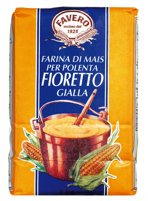 Farina di mais Fioretto gialla, por polenta, farinha de milho fina, Favero - 1.000g - pacote