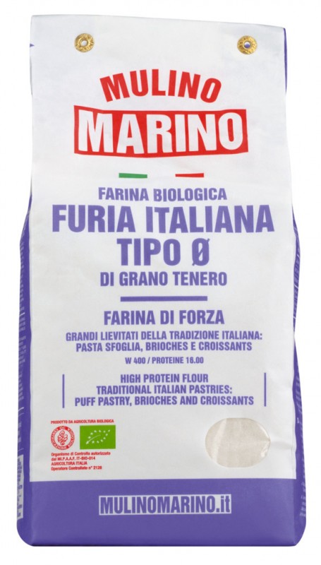 Farinha de trigo mole Manitoba, organica, de moinho de pedra, para tortas, bolos e sobremesas, Mulino Marino - 1.000g - pacote