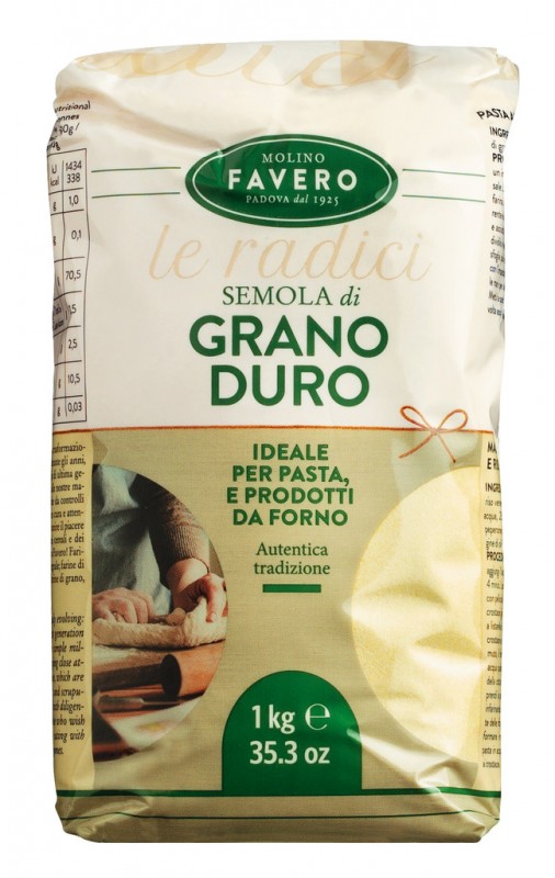 Semola di grano duro, tepung terigu durum, Favero - 1.000 gram - mengemas