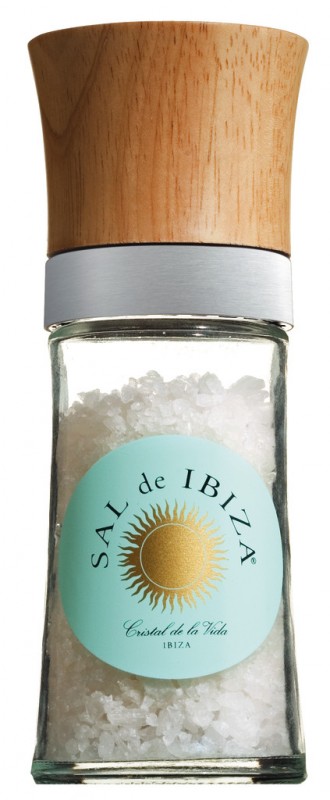 Molinillo de sal relleno de sal marina gruesa, Molinillo de sal relleno de sal marina gruesa, Sal de Ibiza - 110g - Pedazo