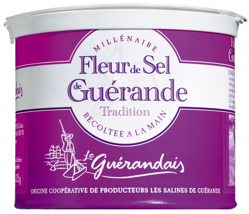 Fleur de Sel de Guerande, Fleur de Sel Bretagnen, tina, Le Guerandais - 125 g - voi