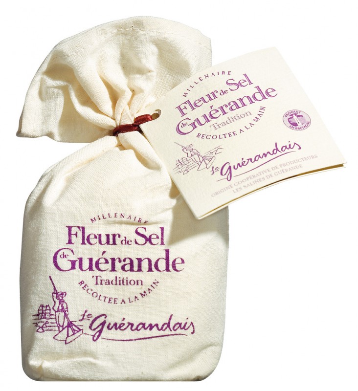 Fleur de Sel de Guerande, Fleur de Sel da Bretanha, bolsa de linho, Le Guerandais - 125g - bolsa