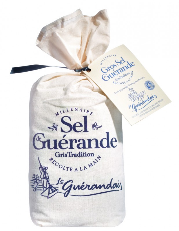 Gros Sel de Guerande, Sal marina gruesa de Bretana, Bolsa de lino, Le Guerandais - 750g - bolsa