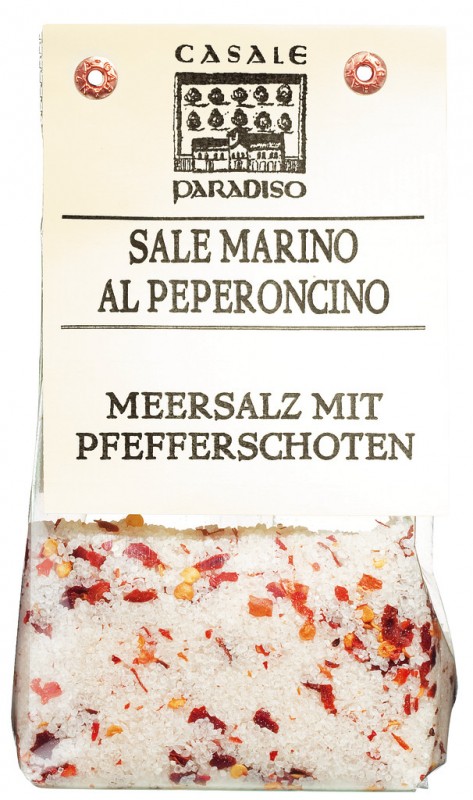 Sale marino al peperoncino, sale marino con pezzetti di peperoncino, Casale Paradiso - 200 g - borsa