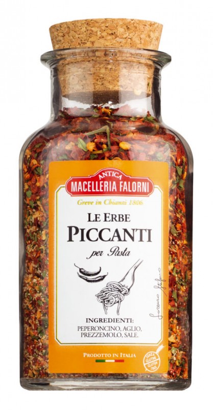 Erbe piccanti, campuran rempah pedas untuk pasta dan gratin, Falorni - 100 g - kaca