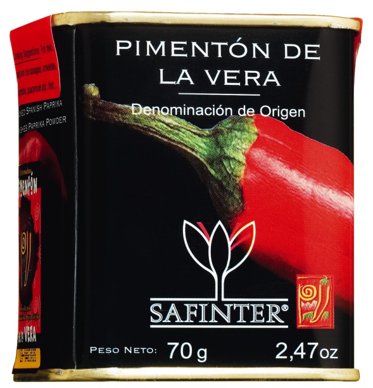 Pimenton de la Vera DO, picant, pebre vermell fumat, en pols, picant, safinter - 70 g - llauna Pimenton de la Vera DO, picant, pebre vermell fumat, en pols, picant, safinter - 70 g - llauna