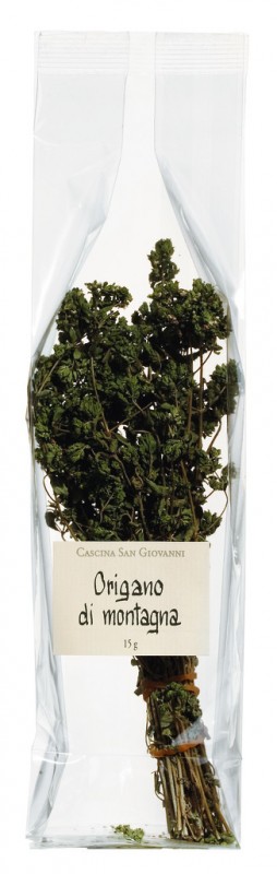 Origano di montagna, oregano liar, dikeringkan sebagai karangan bunga, Cascina San Giovanni - 10 gram - mengemas