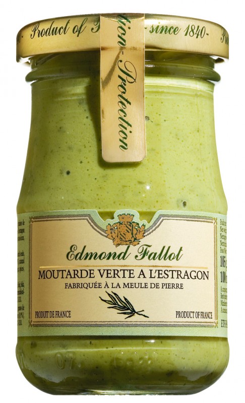 Moutarde verte al`tarragon, Dijon-sinappi rakuunalla, Fallot - 105 g - Lasi