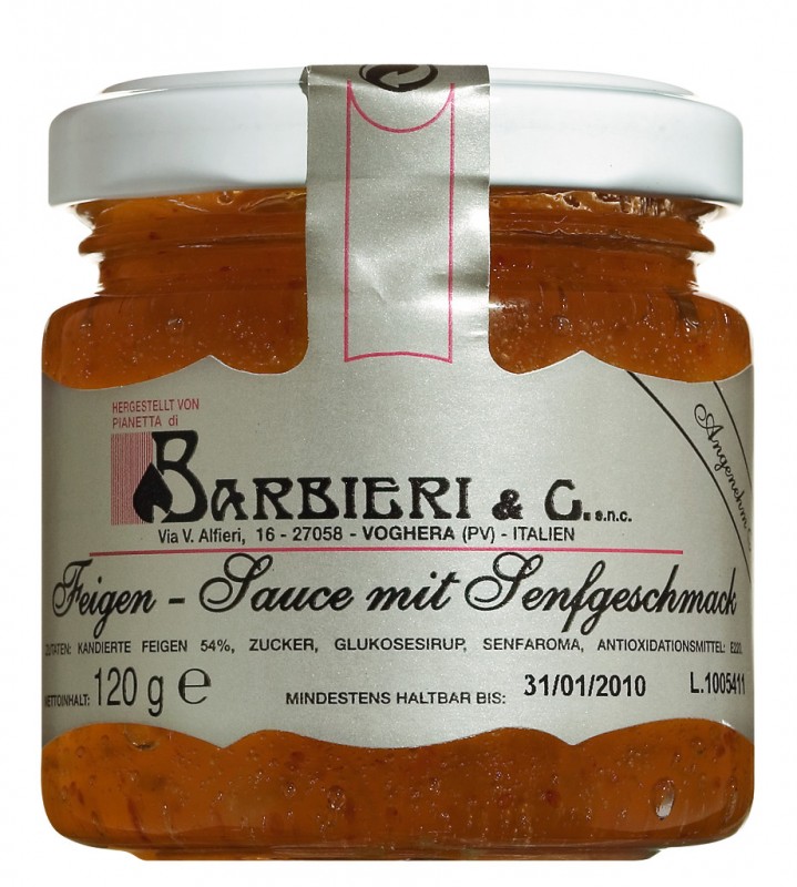 Salsa di fichi, salsa de mostassa de figues, picant-dolc, Barbieri - 106 ml - Vidre
