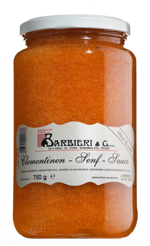 Salsa di clementine, salsa de mostaza y clementina, picante-dulce, Barbieri - 580ml - Vaso
