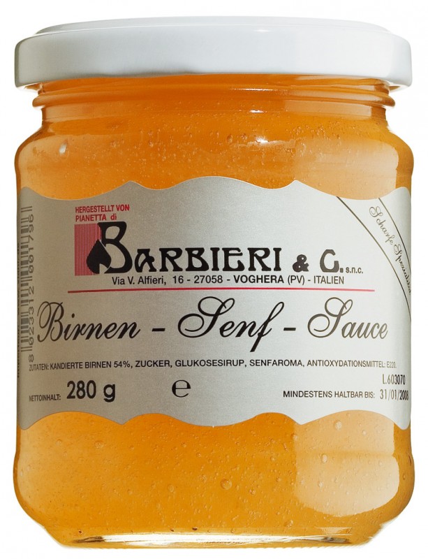 Salsa di pere, salsa de mostassa de pera, picant-dolc, Barbieri - 212 ml - Vidre