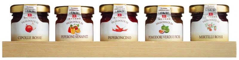 Mini salse per formaggi, set regalo, Salse dolci assortite, vasi mini, Apicoltura Brezzo - 5 x 35 g - impostato