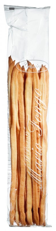 Grissini Stirati Lunghi Piemontesi, palitos de pan piamonteses, enrollados a mano, Mario Fongo - 200 gramos - bolsa