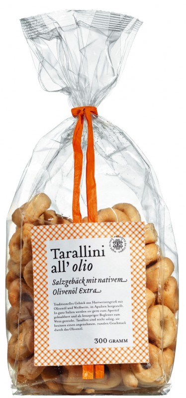 Tarallini con olio d`oliva extra virgine, velsmakende kjeks med extra virgin olivenolje, Viani - 300 g - bag