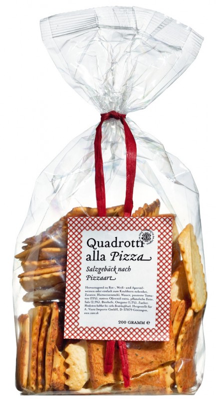 Quadrotti alla Pizza, biscoitos salgados com tomate e oregano, Viani - 200g - bolsa Quadrotti alla Pizza, biscoitos salgados com tomate e oregano, Viani - 200g - bolsa