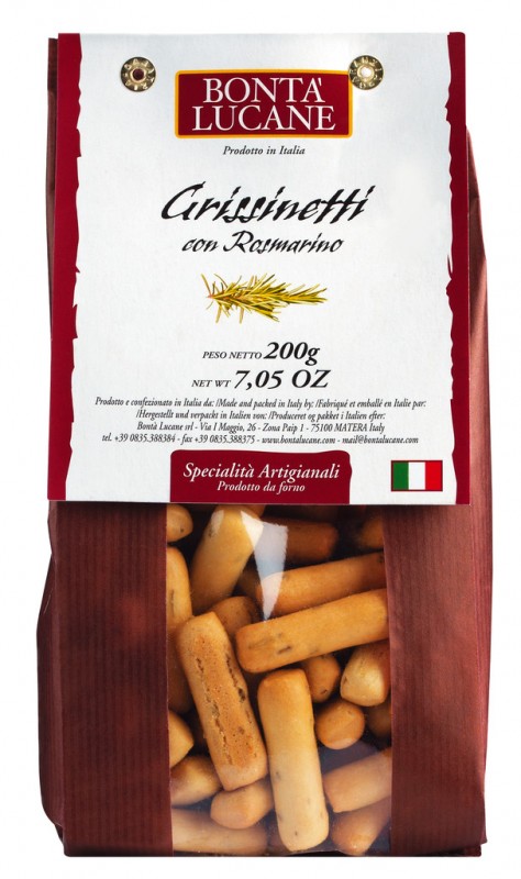 Grissinetti con rosmarino, batang roti dengan rosemary, Bonta Lucane - 200 g - beg